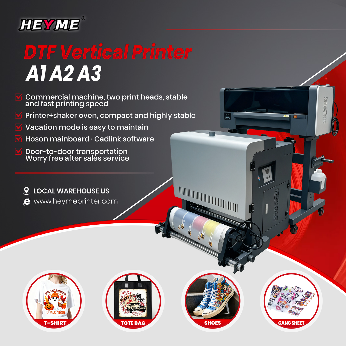 HEYME DTF Vertical Printer | Printer + Powder shaker | A1/A2/A3 Sizes | Epson XP600/I1600/I3200