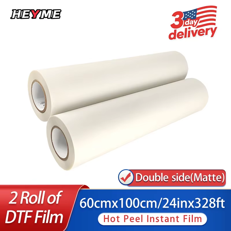 HEYME 2 Roll 60cmx100m/24inx328ft DTF Transfer Film Hot Peel Instant Film Double Side Matte Direct Transfer Film for Heyme Printer