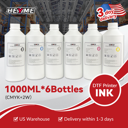 HEYME DTF Printer Ink Set | CMYK + 2W | 6 Bottles 1000ml | US Warehouse