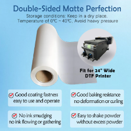 HEYME 2 Roll 60cmx100m/24inx328ft DTF Transfer Film Hot Peel Instant Film Double Side Matte Direct Transfer Film for Heyme Printer