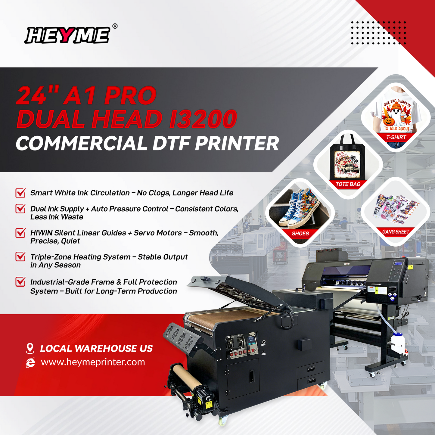 HEYME DTF 702 Printer | Printer + Powder shaker | A1/24in Sizes | Epson I3200