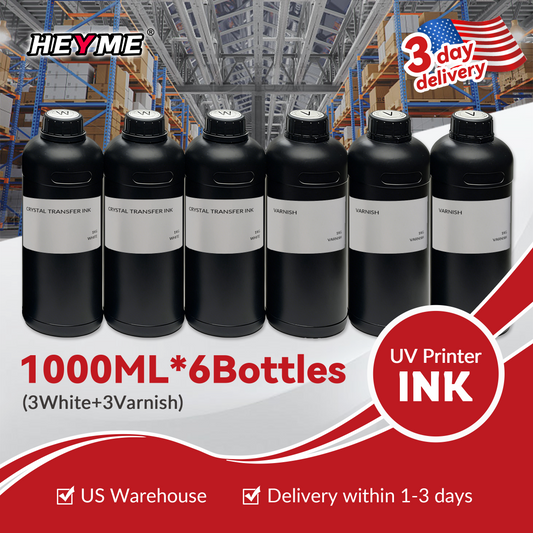 UV Ink | 3White+3Varnish | 6x1000ml | US Stock