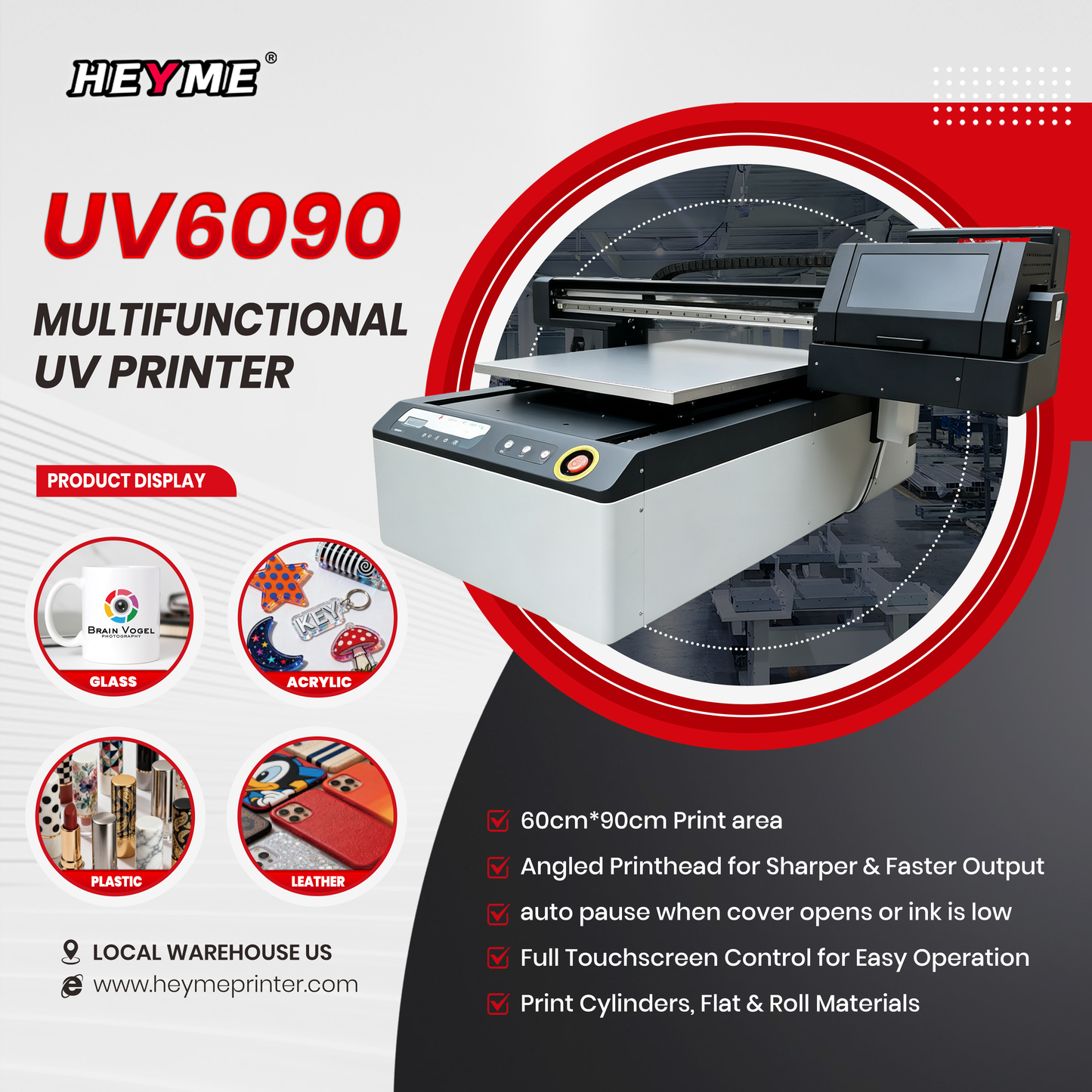 HEYME UV Printer 6090 | Direct-to-Object Printing | Epson xp600/i1600/i3200 Printhead