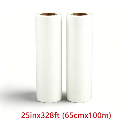 DTF Transfer Film | 2 Rolls 25” × 328ft (65cm × 100m) | Double Sided Matte | Instant Hot Peel | US Warehouse