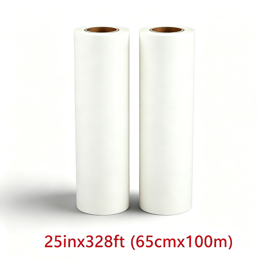 DTF Transfer Film | 2 Rolls 25” × 328ft (65cm × 100m) | Double Sided Matte | Instant Hot Peel | US Warehouse