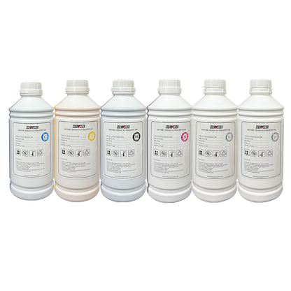 DTF Consumables Set | 6 Bottles 500ml CMYK+2W + 100ml Moisturizing + 100ml Cleaning + 1kg Powder