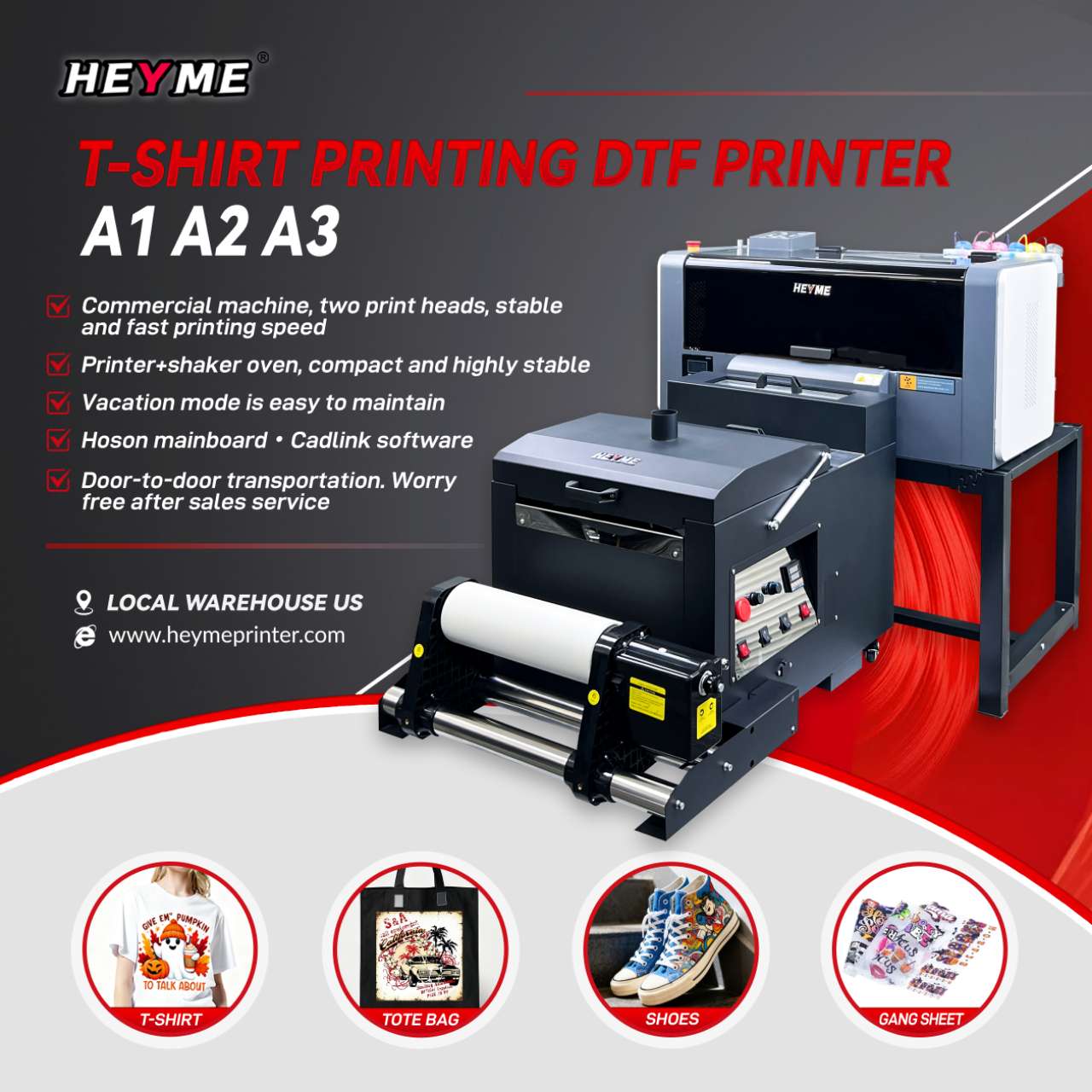 HEYME DTF Printer | Printer + Powder shaker | A1/A2/A3 Sizes | Epson XP600/I1600/I3200