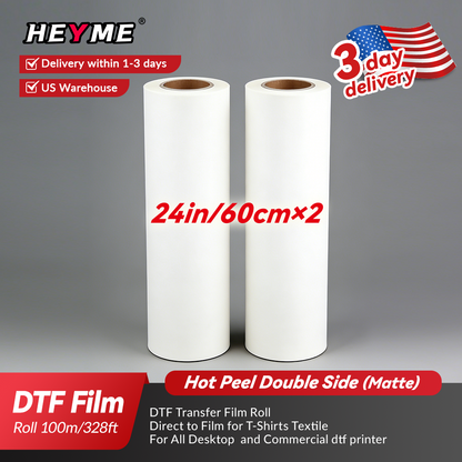 Heyme DTF Film | Sample Testing | 2 Rolls 24” × 328ft | Double Sided Matte | Instant Hot Peel | US Warehouse