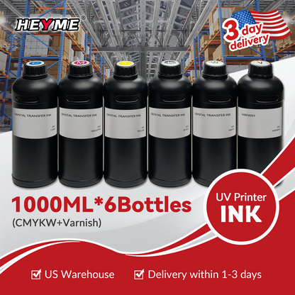 UV Ink | CMYKW+Varnish | 6x1000ml | US Warehouse
